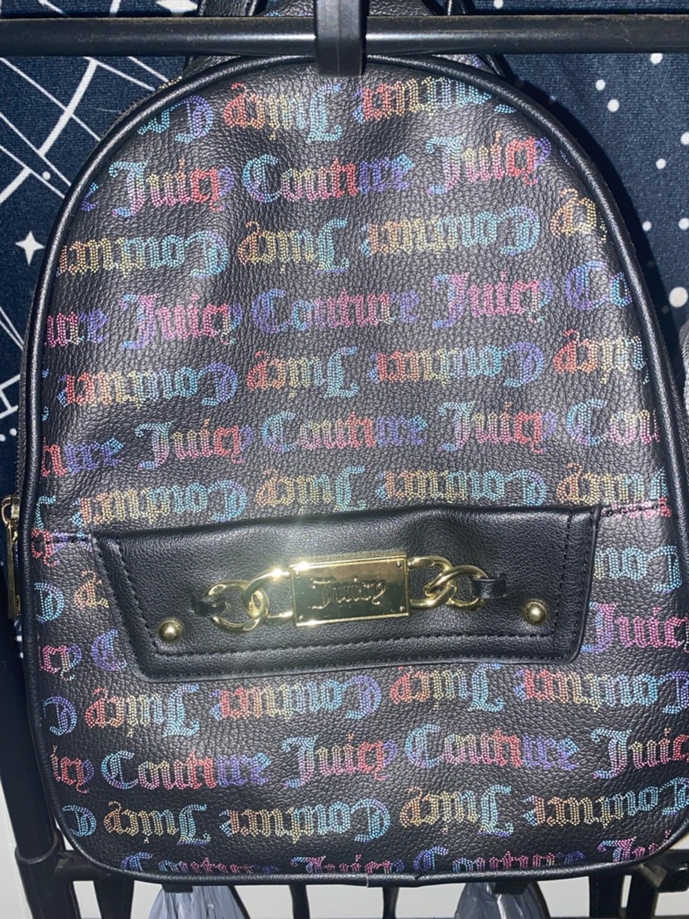 Juicy Couture Black Rainbow Logo Mini Backpack with Gold Hardware